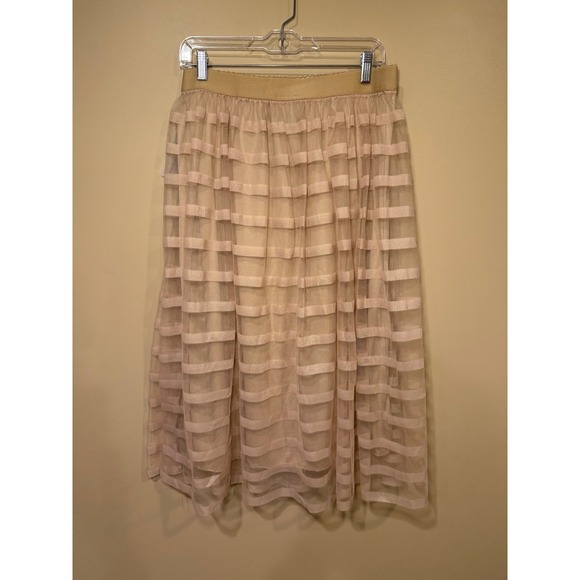 Metrowear Mesh Overlay Skirt Beige Med A-Line Midi Sheer Layered Party Feminine - Picture 3 of 5